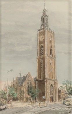 evert salis  grote kerk  den haag  gouache x30 cm. 390 0079