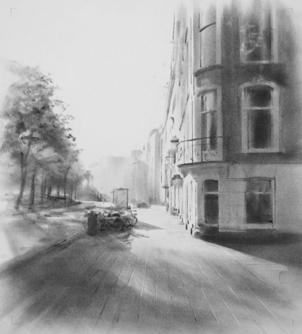 gerard huysman titel  stadhouderskade amsterdam. krijttekening op papier x32 cm.2018 2617