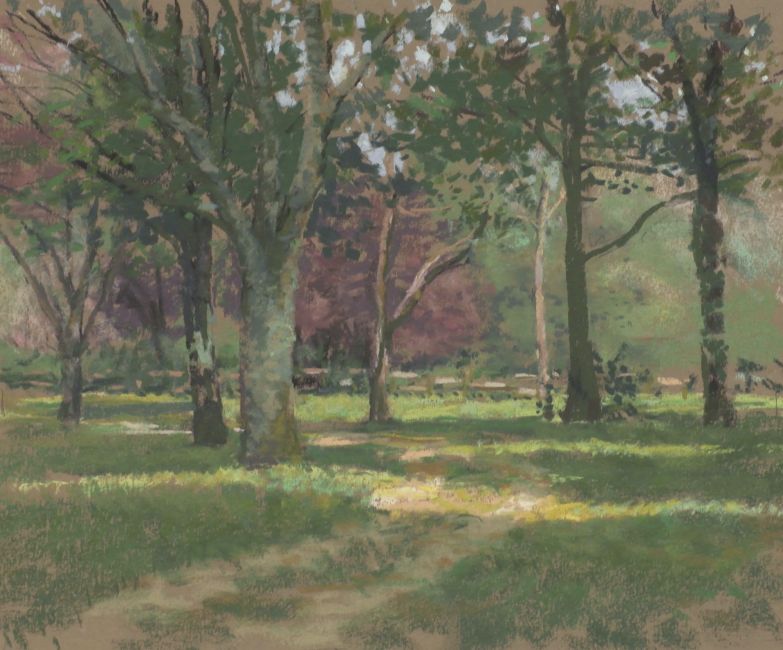 gerard huysman. titel  bosgezicht. techniek  pastel x 26 cm  2630