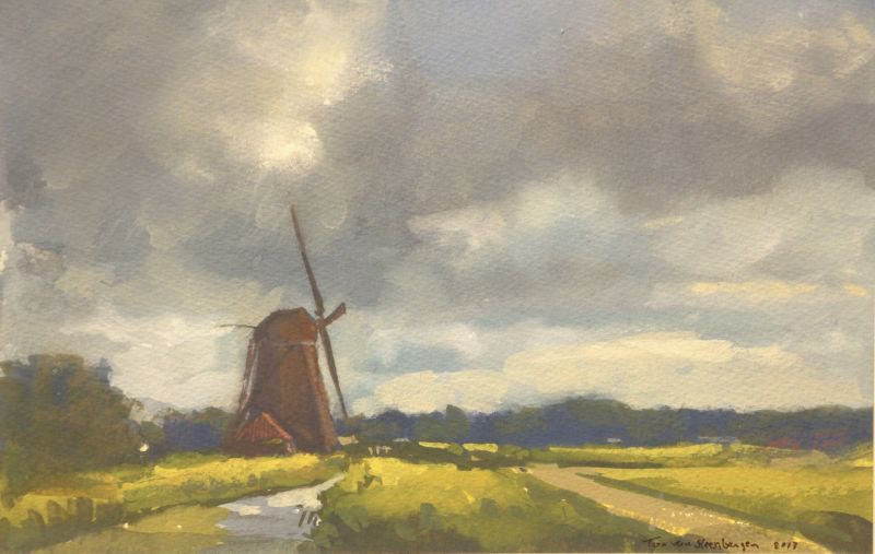 molen in het groene hart  aquarel x43 cm.  550 00 2659