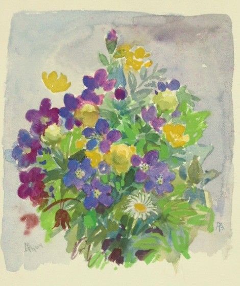 tuiltje bloemen   aquarel  gouache  19x17 cm. ex lijst  190 00 2693