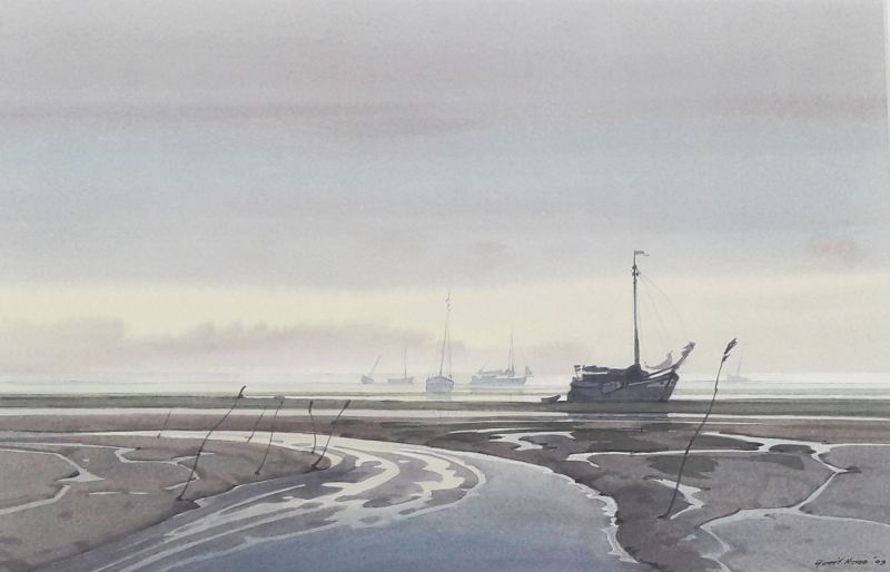 gerrit neven  droogvallen op het wad bij schiermonnikoog  aquarel x65 cm. 1450 00  385