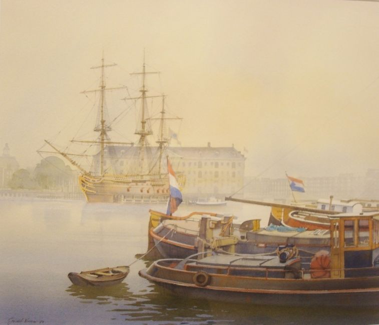 gerrit neven scheepvaartmuseum amsterdam  aquarel  buitenmaten x 70 cm. . 388
