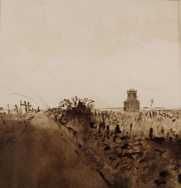 jan van der kooi atmosferisch landschap  zeeland  penseel tekening x33 5 cm. e. 1500 00  375