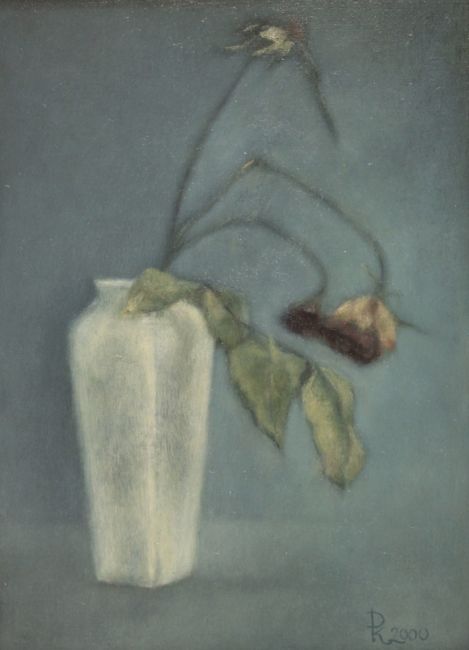 pieter knorr  glas met uitgedroogde bloemen  olieverf op paneel  x 43 5 cm.  2550 00    373