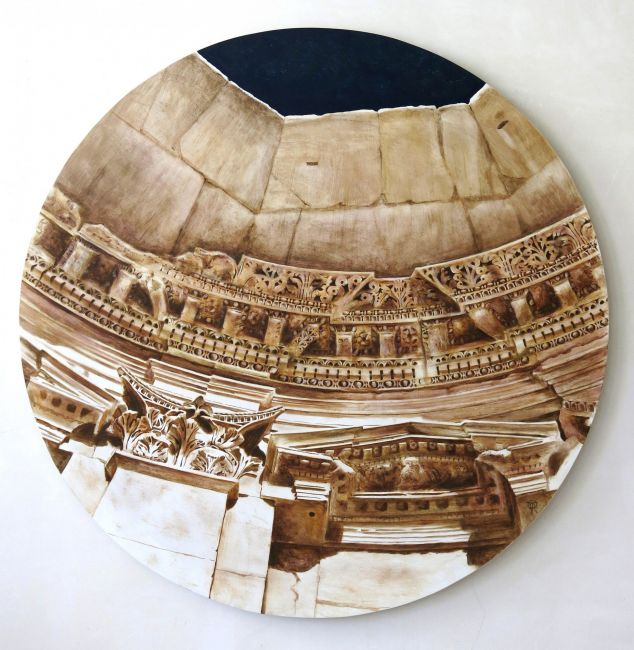 6 baalbek exedra  acryl op paneel  diam.8 cm  4500 euro 3215