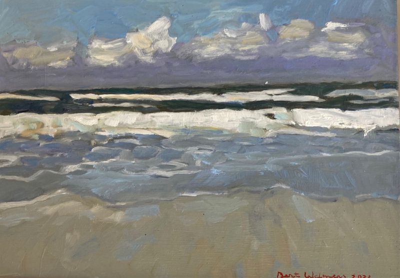 BERT WELMERS  Noordzee bij Katwijk  olieverf op paneel x30 cm. 1100 00 3507