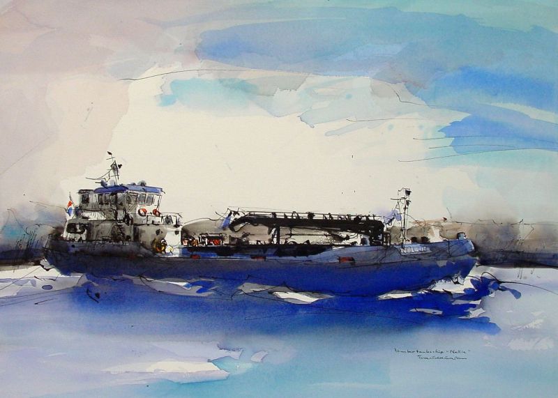 INGRID DINGJAN  Bunkertankschip Nellie  aquarel x90 cm.  E 975   DSC00095 3721