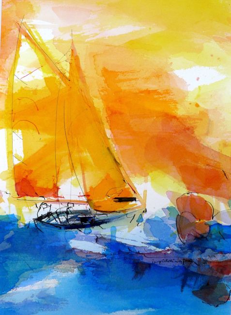 INGRID DINGJAN  Sailing away  aquarel  x65 cm E 850   L1050396 3722