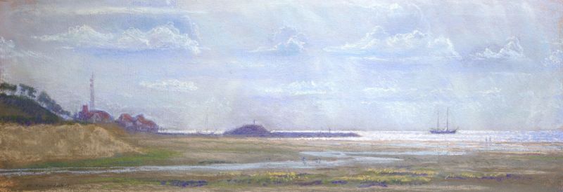 Haven Terschelling tegenlicht vanaf Noordvaarder  pastel  x 96 cm  1375 00 3928