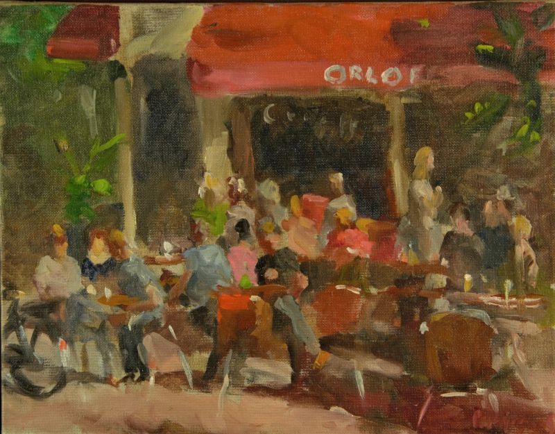 PIET GROENENDIJK  Cafe Orlof  Amsterdam  olieverf x40cm. 750 00 4044