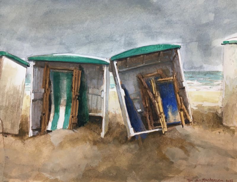 TON VAN STEENBERGEN  Na de storm  katwijk  aquarel x32 cm. 450 00 4008