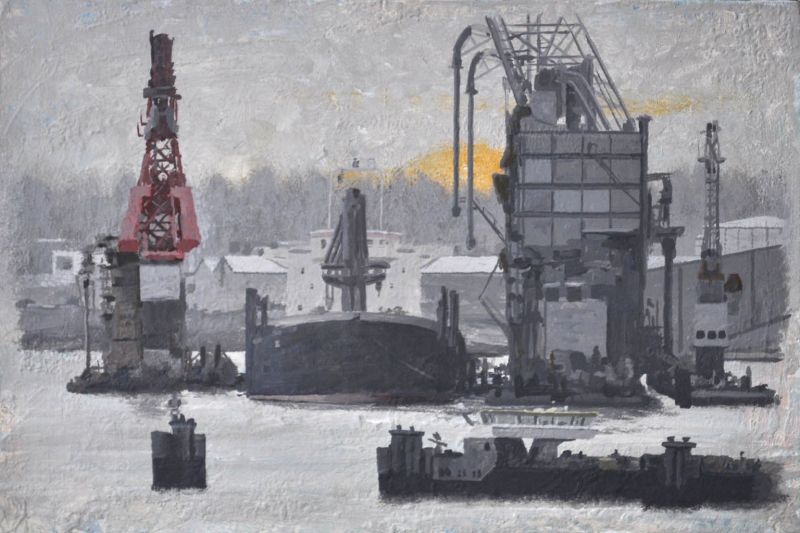 jan prins  beneluxhaven i  acryl op paneel x30 cm.     400 00  443