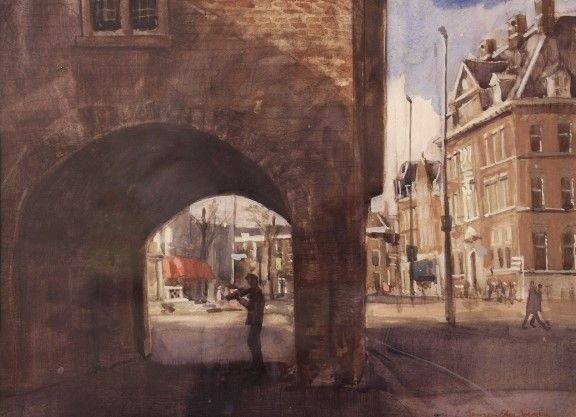 muzikant  gevangen poort  den haag  aquarelx25 cm    650  429