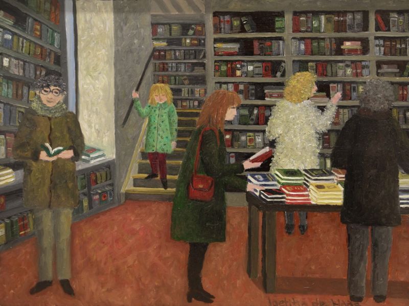 LAETITIA DE HAAS  Klein meisje in de boekwinkel  olieverf x24 cm. 600 00 4178