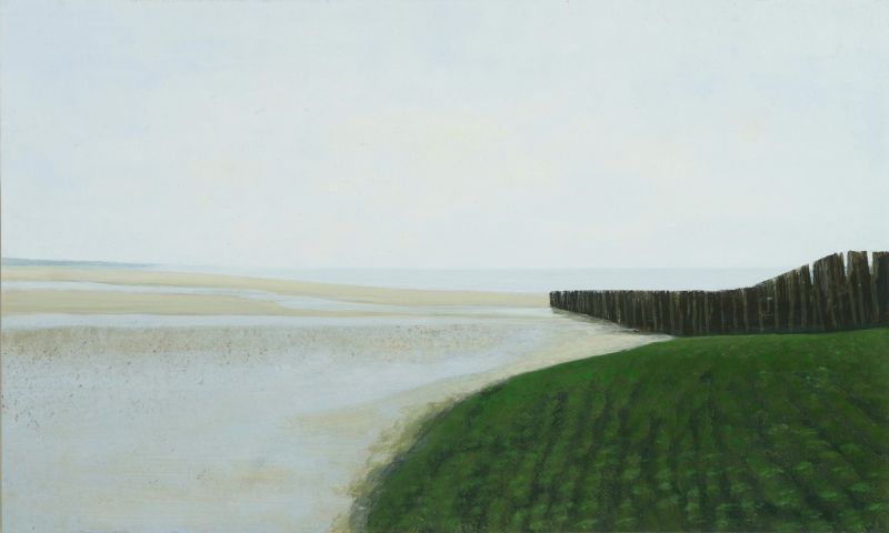 RENZE DIJKEMA  Nieuwesluis  olieverf  21x35 cm. 1100 00 4225