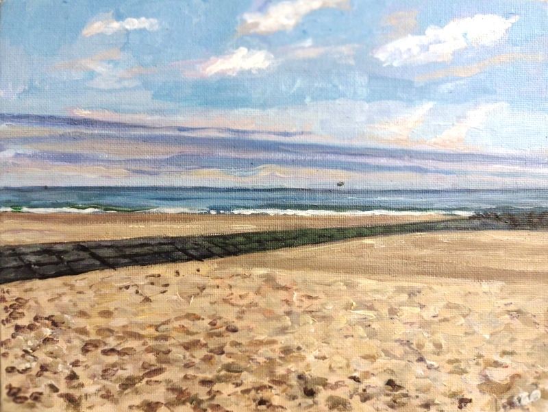 BERT OSINGA  Strand Oostende   acryl  18x24 cm. 950 00 4590