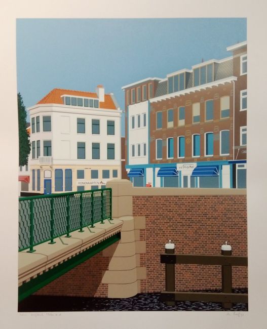 FRANS DE LEEF  Spui  zeefdruk  beeldx40 cm.  lijst 70x60 cm. 325 00 ex lijst 4547