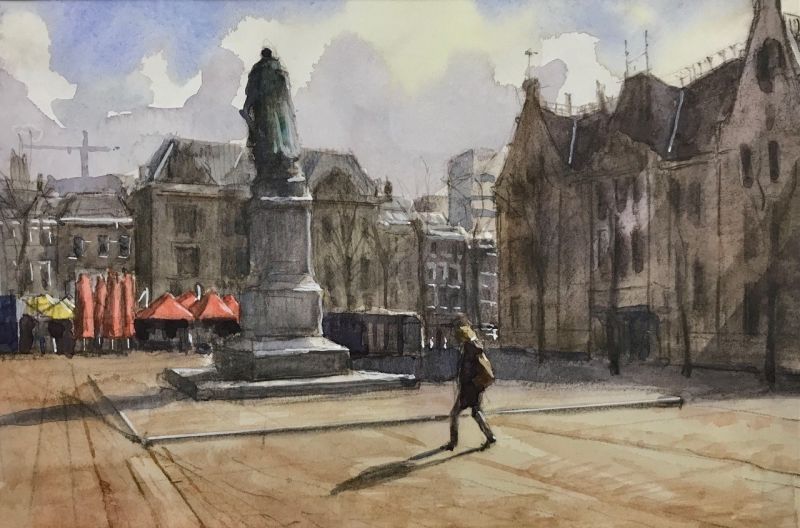 TON VAN STEENBERGEN  Willem I  het Plein  Den Haag  aquarel x25 cm. 450 00 4553