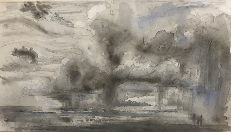 Orkaan over Zee.   in Mauritius  afgemaakt na storm Pollie  x 40  aquarel  850 4823