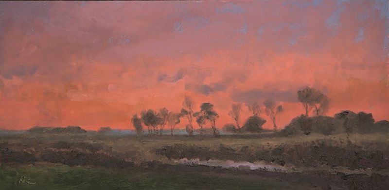 Zonsondergang in Overijssel  olieverf  5 x 29 cm. cm. 1500 00 4978