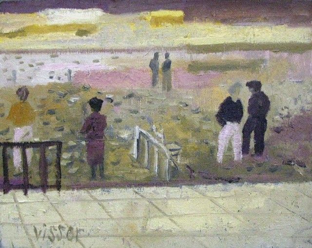 HENDRIK JAN VISSER  Avond op het strand  olieverf x24 cm. 350 00 5070