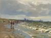 hans versfelt  strand met pier en wandelaars  scheveningen  olieverf op doek  x 40 cm.     1400 00   534