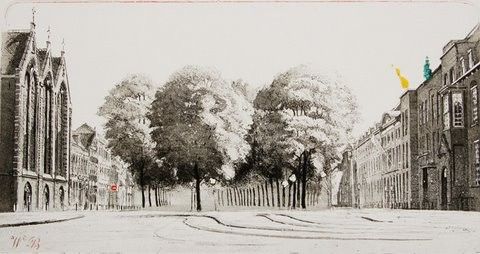 wim bettenhausen   lange voorhout met kloosterkerk ets en aquatint en aquarel x70 cm. 395 00  552