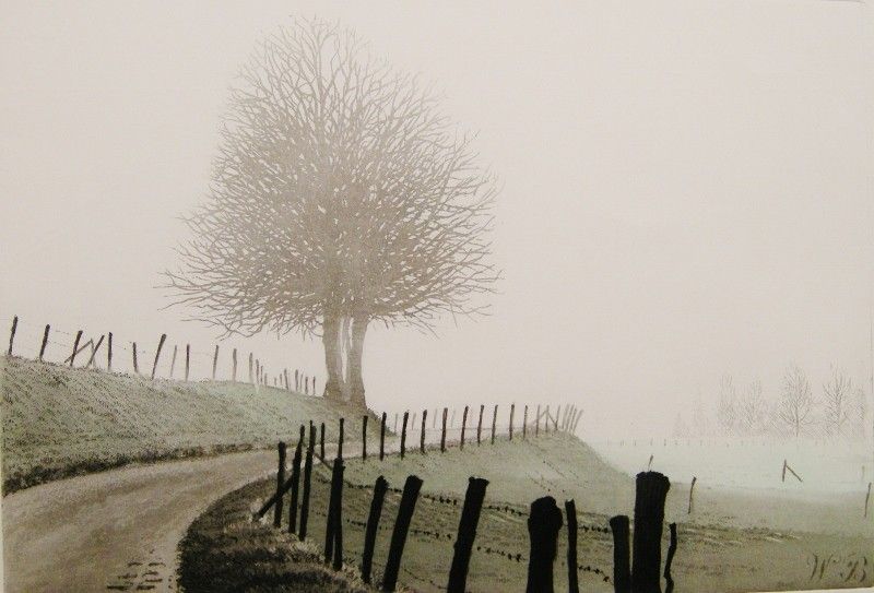 wim bettenhausen  waar de weg een bocht maakt  ets   e  00 ex lijst    40 x 65 cm.   559