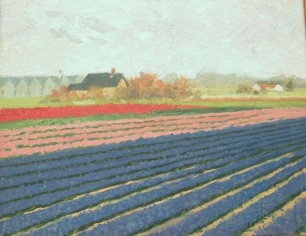 albert dolmans  hyacinthen and tulips  olieverf op paneel x45 cm. e. 850 00.  637