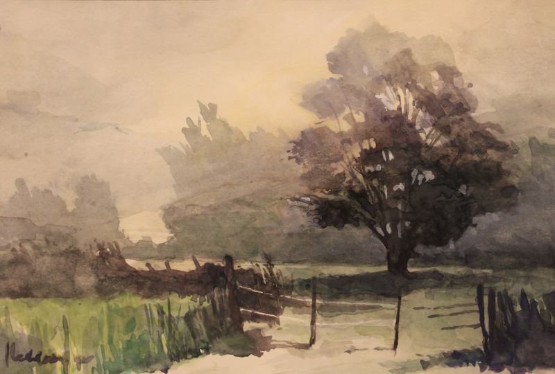 jan ledderhof  ochtend in haute marne  frankrijk  aquarel x50 cm.     450 00   711